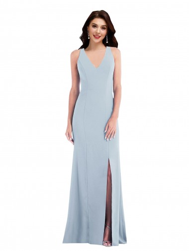 Sleeveless V-Neck Stretch Crepe Light Sky Blue Long Evening Dress / Bridesmaid Dress Cardiff