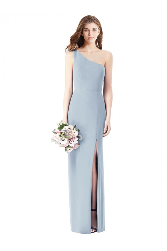 Sleeveless One Shoulder Stretch Crepe Light Sky Blue Long Semi Formal Evening Dress / Prom Dress / Bridesmaid Dress Cardiff