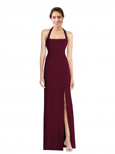 Sleeveless Halter Neck Stretch Crepe Burgundy Gold Long Semi Formal Evening Dress / Prom Dress / Bridesmaid Dress Cardiff
