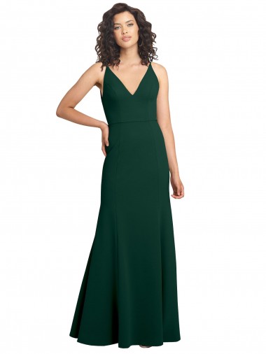 Sleeveless V-Neck Stretch Crepe Midnight Green Long Formal Dress / Bridesmaid Dress Cardiff