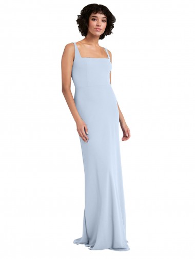 Sleeveless Square Neck Stretch Crepe Light Sky Blue Long Prom Dress / Bridesmaid Dress Cardiff