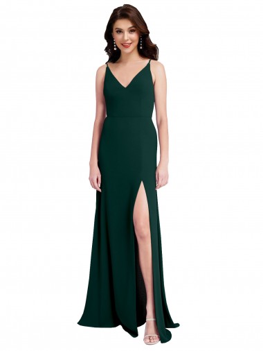 Sleeveless V-Neck Stretch Crepe Midnight Green Long Formal Evening Gown / Prom Dress / Bridesmaid Dress Cardiff