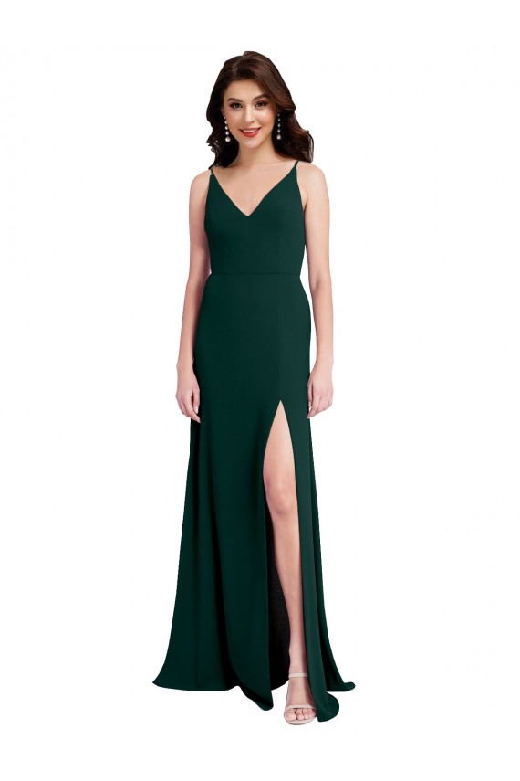 Sleeveless V-Neck Stretch Crepe Midnight Green Long Formal Evening Gown / Prom Dress / Bridesmaid Dress Cardiff