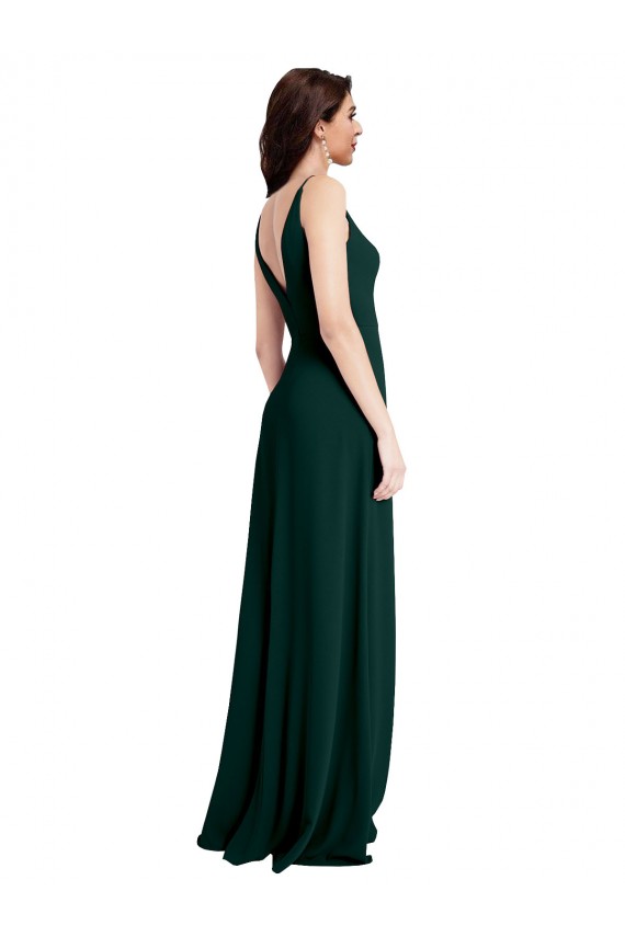 Sleeveless V-Neck Stretch Crepe Midnight Green Long Formal Evening Gown / Prom Dress / Bridesmaid Dress Cardiff