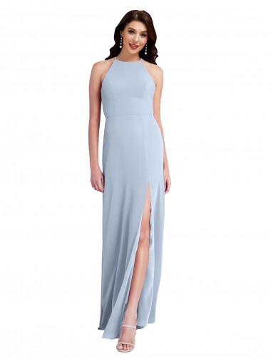Sleeveless High Neck Stretch Crepe Light Sky Blue Sheath Long Formal Evening Gown / Prom Dress / Bridesmaid Dress Cardiff