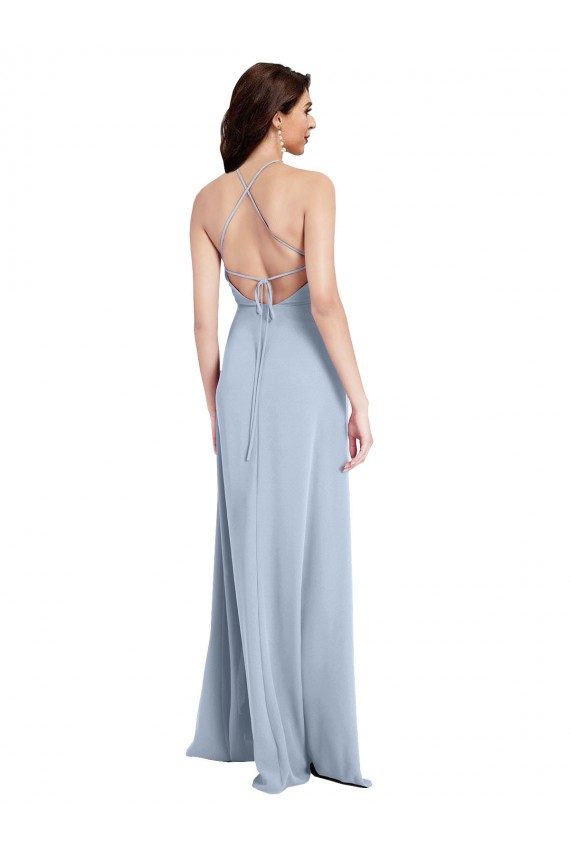 Sleeveless High Neck Stretch Crepe Light Sky Blue Sheath Long Formal Evening Gown / Prom Dress / Bridesmaid Dress Cardiff