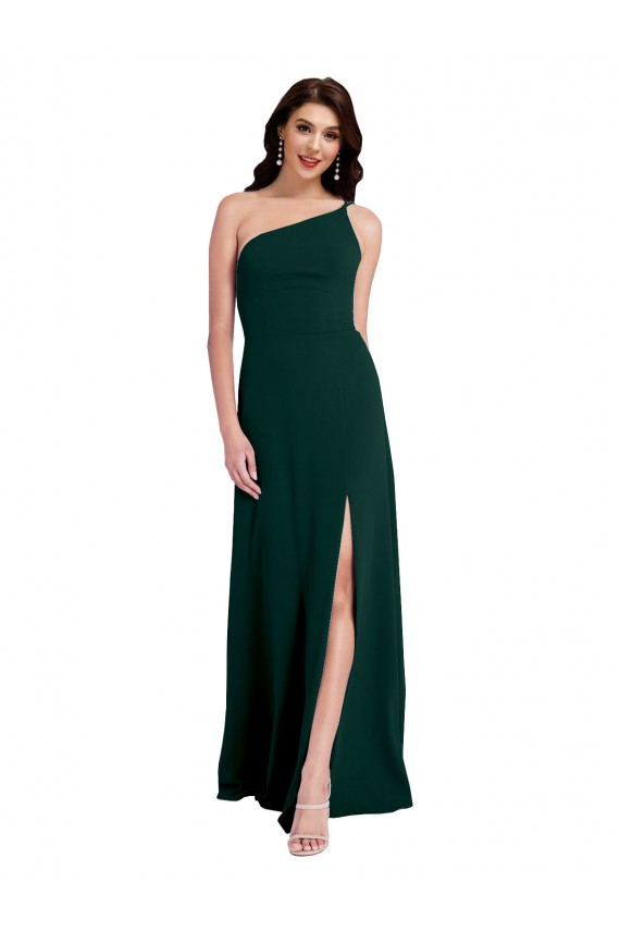Sleeveless One Shoulder Stretch Crepe Midnight Green Long Formal Evening Gown / Prom Dress / Bridesmaid Dress Cardiff