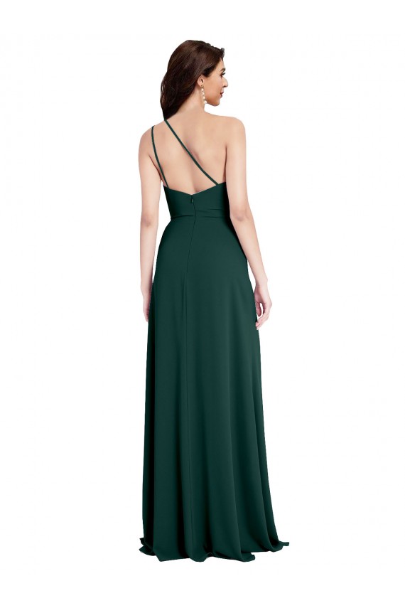 Sleeveless One Shoulder Stretch Crepe Midnight Green Long Formal Evening Gown / Prom Dress / Bridesmaid Dress Cardiff