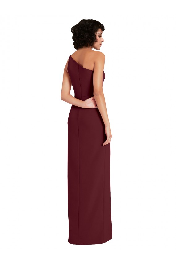 Sleeveless One Shoulder Stretch Crepe Burgundy Gold Long Formal Evening Gown / Prom Dress / Bridesmaid Dress Cardiff