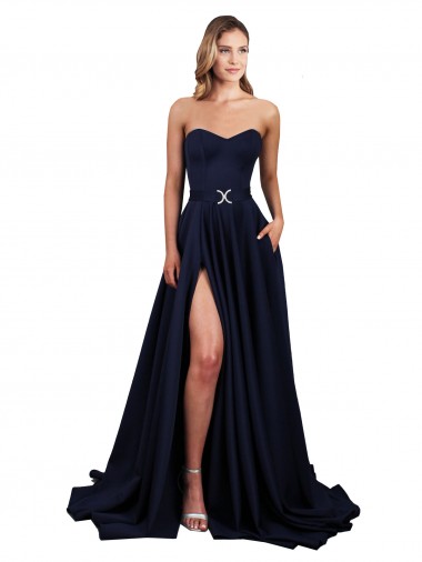 Sleeveless High Neck Stretch Crepe Dark Navy Long Formal Dress / Bridesmaid Dress Cardiff