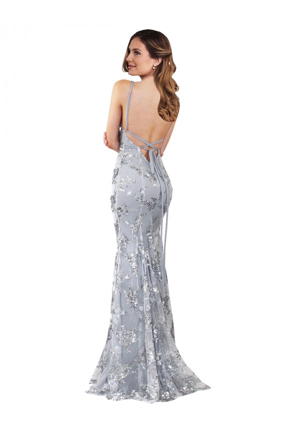 Sleeveless High Neck Stretch Crepe & Sequin Tulle Silver Long Formal Evening Gown / Prom Dress / Bridesmaid Dress Cardiff