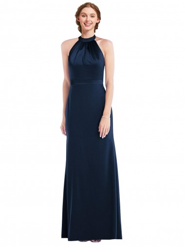 Sleeveless High Neck Stretch Crepe Dark Navy Long Semi Formal Evening Dress / Prom Dress / Bridesmaid Dress Cardiff