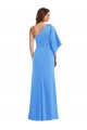 Bell Sleeves One Shoulder Stretch Crepe Peacock Blue Long Semi Formal Evening Dress / Prom Dress / Bridesmaid Dress Cardiff