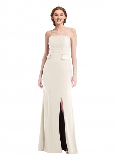 Sleeveless Strapless Stretch Crepe Ivory Long Semi Formal Evening Dress / Prom Dress / Bridesmaid Dress Cardiff