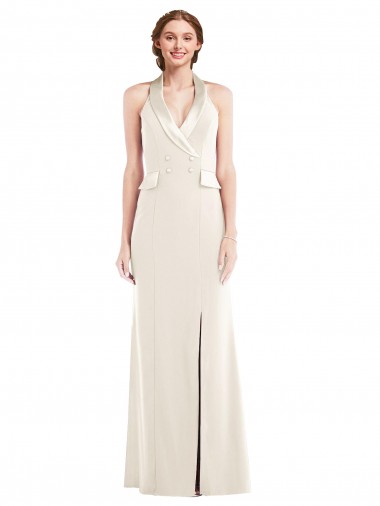 Sleeveless Halter Neck Stretch Crepe Ivory Long Semi Formal Evening Dress / Prom Dress / Bridesmaid Dress Cardiff