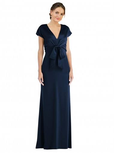 Cap Sleeves Off the Shoulder Stretch Crepe Dark Navy Long Formal Evening Gown / Prom Dress / Bridesmaid Dress Cardiff
