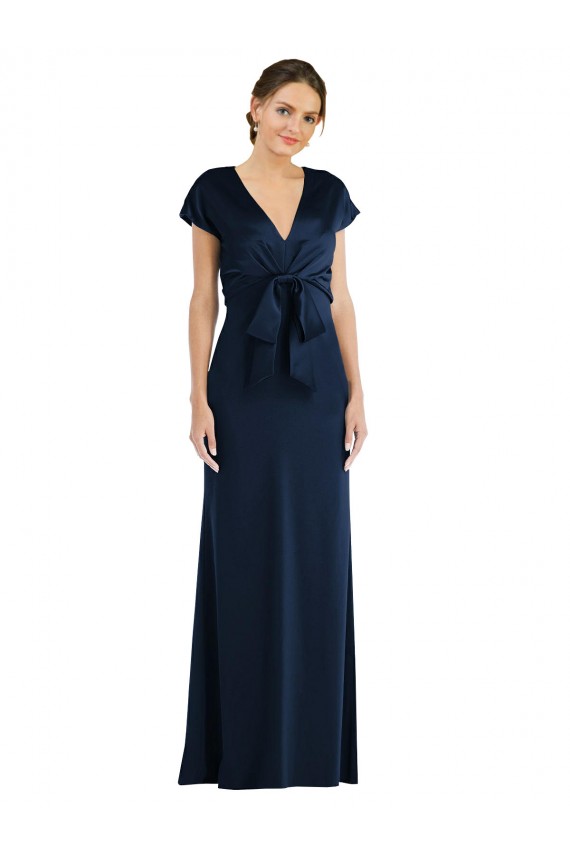 Cap Sleeves Off the Shoulder Stretch Crepe Dark Navy Long Formal Evening Gown / Prom Dress / Bridesmaid Dress Cardiff