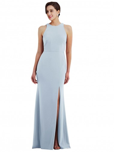 Sleeveless Jewel Neck Stretch Crepe Light Sky Blue Long Formal Evening Gown / Prom Dress / Bridesmaid Dress Cardiff