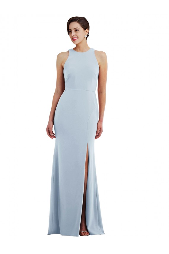 Sleeveless Jewel Neck Stretch Crepe Light Sky Blue Long Formal Evening Gown / Prom Dress / Bridesmaid Dress Cardiff