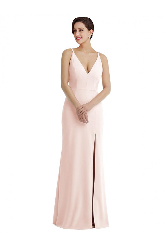 Sleeveless V-Neck Stretch Crepe Pink Long Formal Evening Gown / Prom Dress / Bridesmaid Dress Cardiff