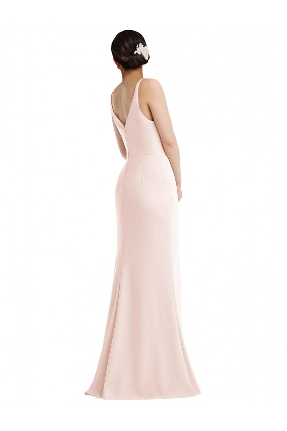 Sleeveless V-Neck Stretch Crepe Pink Long Formal Evening Gown / Prom Dress / Bridesmaid Dress Cardiff