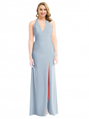 Sleeveless Halter Neck Stretch Crepe Light Sky Blue Long Bridesmaid Dress / Evening Dress Cardiff