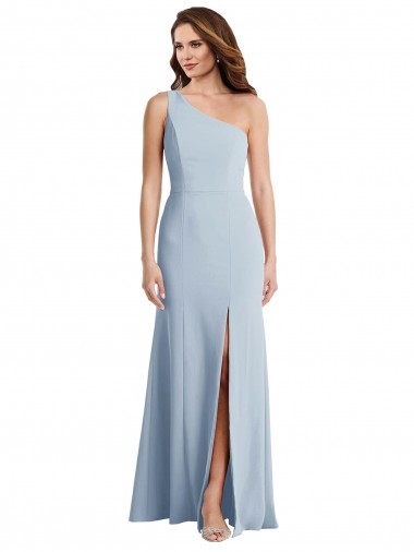 Sleeveless One Shoulder Stretch Crepe Light Sky Blue Long Formal Evening Gown / Prom Dress / Bridesmaid Dress Cardiff