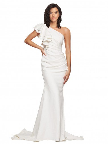 Sleeveless One Shoulder Stretch Crepe Ivory Sweep Train Semi Formal Evening Dress / Prom Dress / Bridesmaid Dress Cardiff