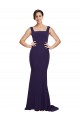 Sleeveless Square Neck Stretch Crepe Dark Navy Sweep Train Semi Formal Evening Dress / Prom Dress / Bridesmaid Dress Cardiff