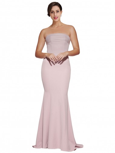 Sleeveless Strapless Stretch Crepe Mauve Sweep Train Formal Evening Gown / Prom Dress / Bridesmaid Dress Cardiff