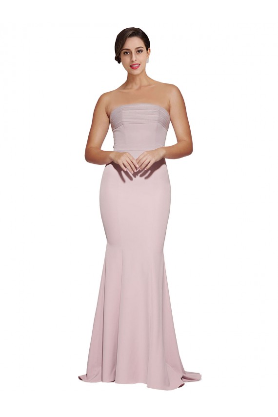 Sleeveless Strapless Stretch Crepe Mauve Sweep Train Formal Evening Gown / Prom Dress / Bridesmaid Dress Cardiff