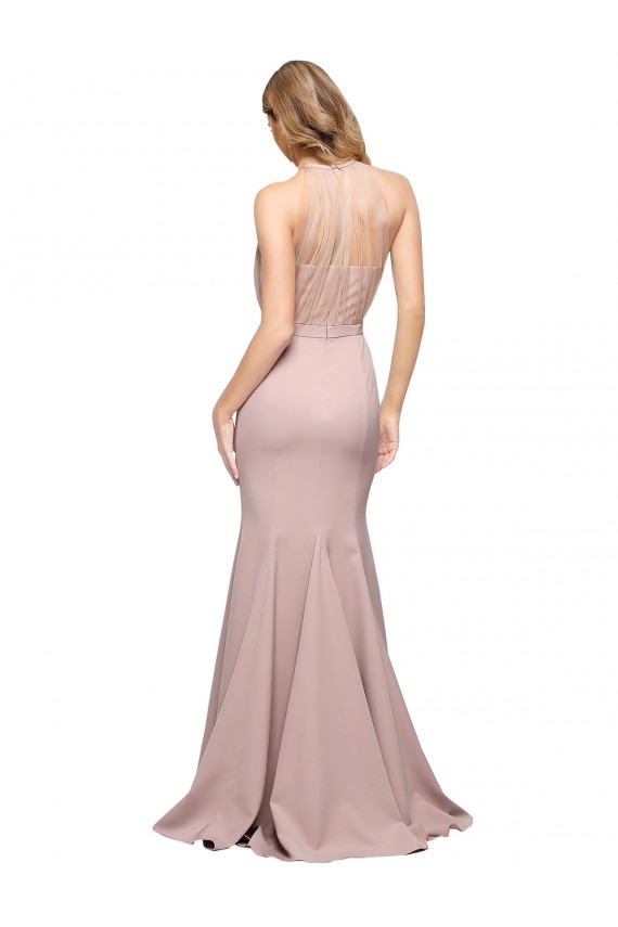 Sleeveless High Neck Stretch Crepe Dusty Pink Sweep Train Formal Evening Gown / Prom Dress / Bridesmaid Dress Cardiff