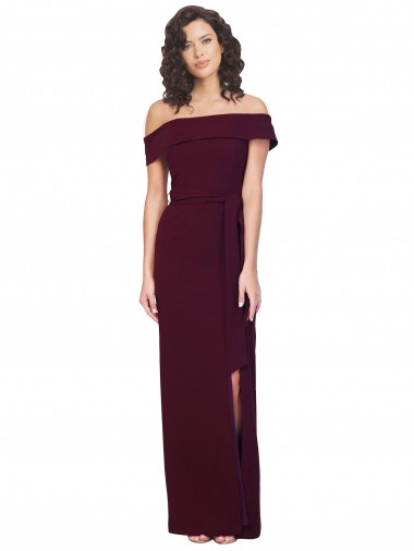 Sleeveless Square Neck Stretch Crepe Burgundy Gold Long Formal Evening Gown / Prom Dress / Bridesmaid Dress Cardiff