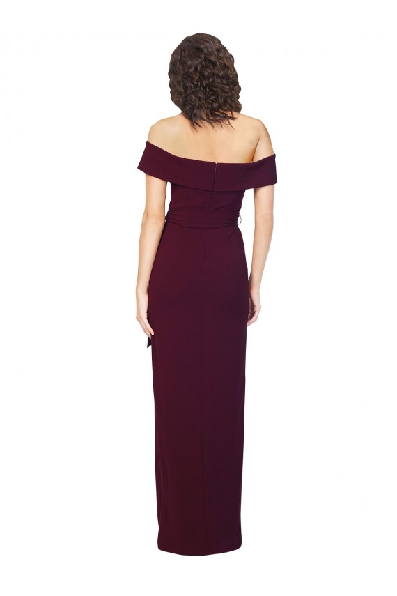 Sleeveless Square Neck Stretch Crepe Burgundy Gold Long Formal Evening Gown / Prom Dress / Bridesmaid Dress Cardiff