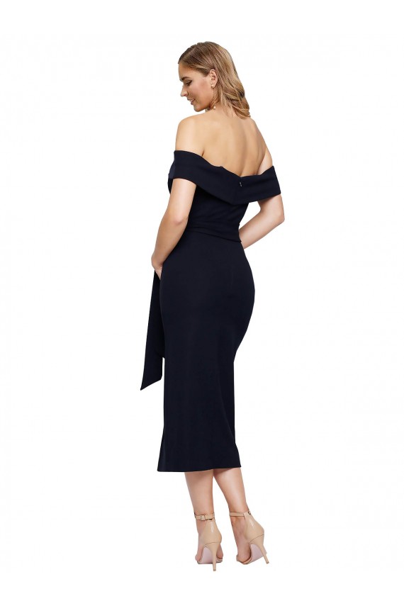Sleeveless Square Neck Stretch Crepe Black Midi Length Formal Evening Gown / Prom Dress / Bridesmaid Dress Cardiff