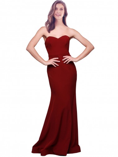 Sleeveless Strapless Stretch Crepe Burgundy Long Formal Evening Gown / Prom Dress / Bridesmaid Dress Cardiff
