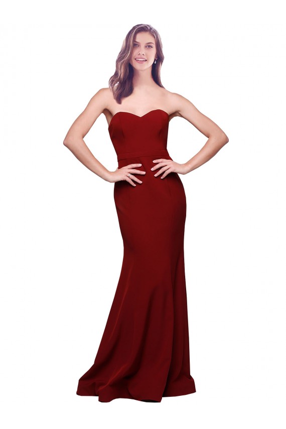 Sleeveless Strapless Stretch Crepe Burgundy Long Formal Evening Gown / Prom Dress / Bridesmaid Dress Cardiff