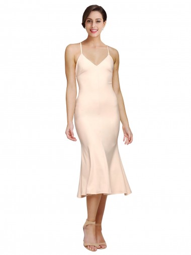 Sleeveless V-Neck Stretch Crepe Nude Midi Length Evening Gown / Prom Dress / Bridesmaid Dress Cardiff