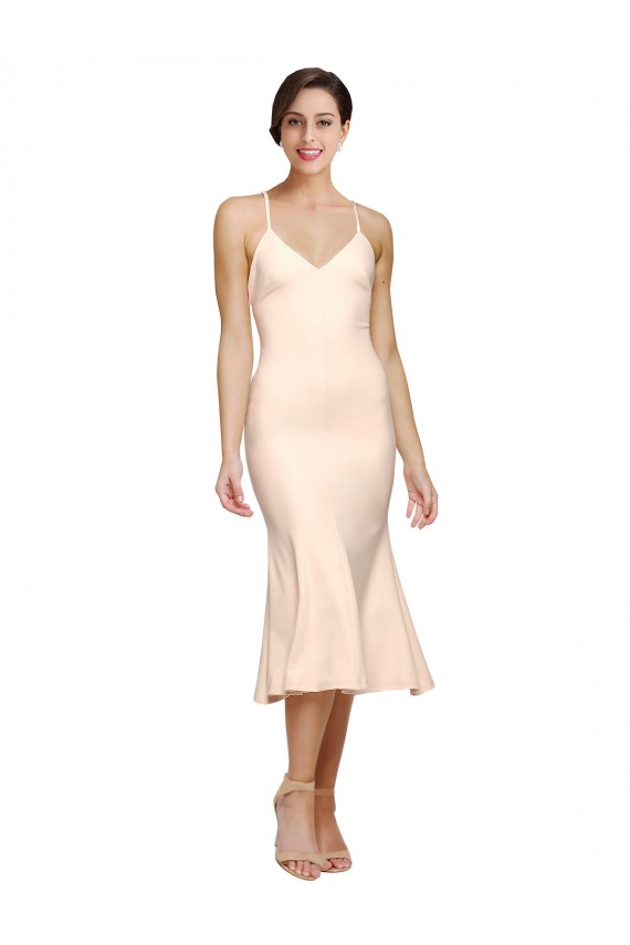 Sleeveless V-Neck Stretch Crepe Nude Midi Length Evening Gown / Prom Dress / Bridesmaid Dress Cardiff