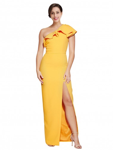 Sleeveless One Shoulder Stretch Crepe Saffron Long Formal Evening Gown / Prom Dress / Bridesmaid Dress Cardiff