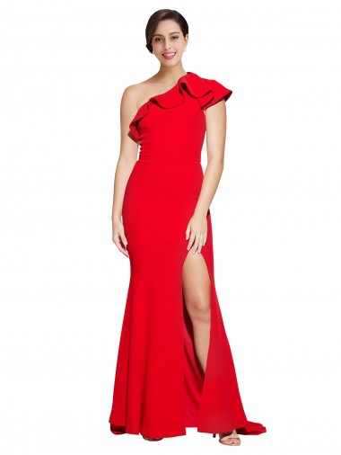Sleeveless One Shoulder Stretch Crepe Red Sweep Train Semi Formal Evening Dress / Prom Dress / Bridesmaid Dress Cardiff