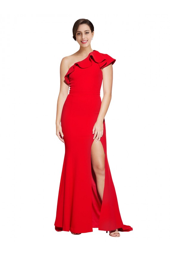 Sleeveless One Shoulder Stretch Crepe Red Sweep Train Semi Formal Evening Dress / Prom Dress / Bridesmaid Dress Cardiff