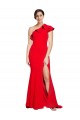 Sleeveless One Shoulder Stretch Crepe Red Sweep Train Semi Formal Evening Dress / Prom Dress / Bridesmaid Dress Cardiff