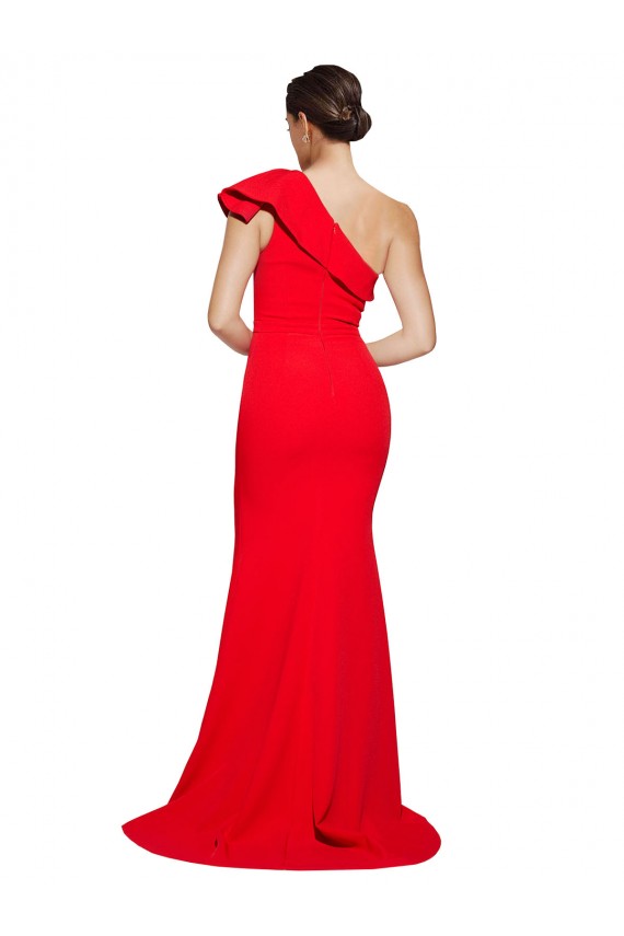 Sleeveless One Shoulder Stretch Crepe Red Sweep Train Semi Formal Evening Dress / Prom Dress / Bridesmaid Dress Cardiff