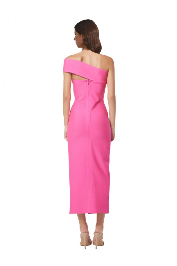 Sleeveless One Shoulder Stretch Crepe Fuchsia Midi Length Formal Evening Gown / Prom Dress / Bridesmaid Dress Cardiff