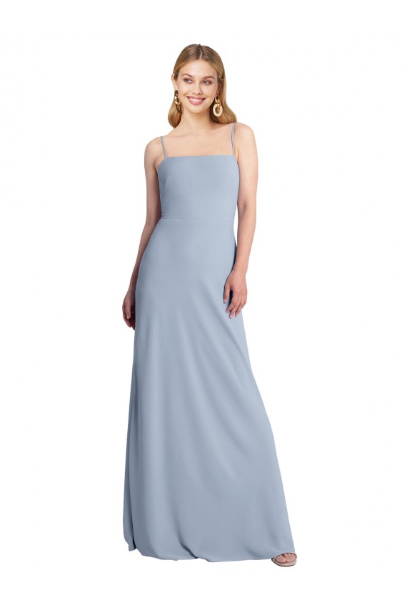 Sleeveless Square Neck Stretch Crepe Smoke Blue Long Prom Dress / Bridesmaid Dress Cardiff
