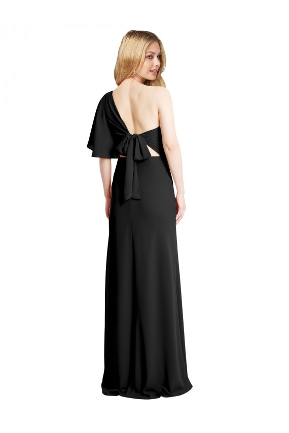 Flutter Sleeves One Shoulder Stretch Crepe Black Long Formal Evening Gown / Prom Dress / Bridesmaid Dress Cardiff