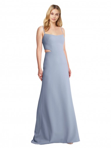 Sleeveless Scoop Neck Stretch Crepe Smoke Blue Long Prom Dress / Bridesmaid Dress Cardiff