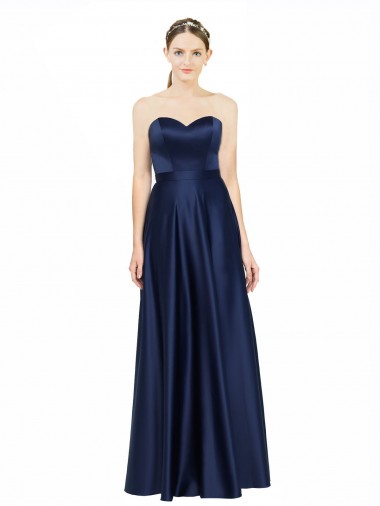 Sleeveless Sweetheart Stretch Satin Dark Navy Long Black Tie Evening Gown / Bridesmaid Dress Cardiff