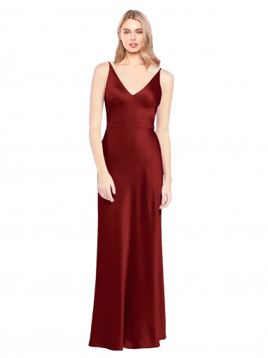 Sleeveless V-Neck Stretch Satin Burgundy Long Formal Evening Gown / Prom Dress / Bridesmaid Dress Cardiff